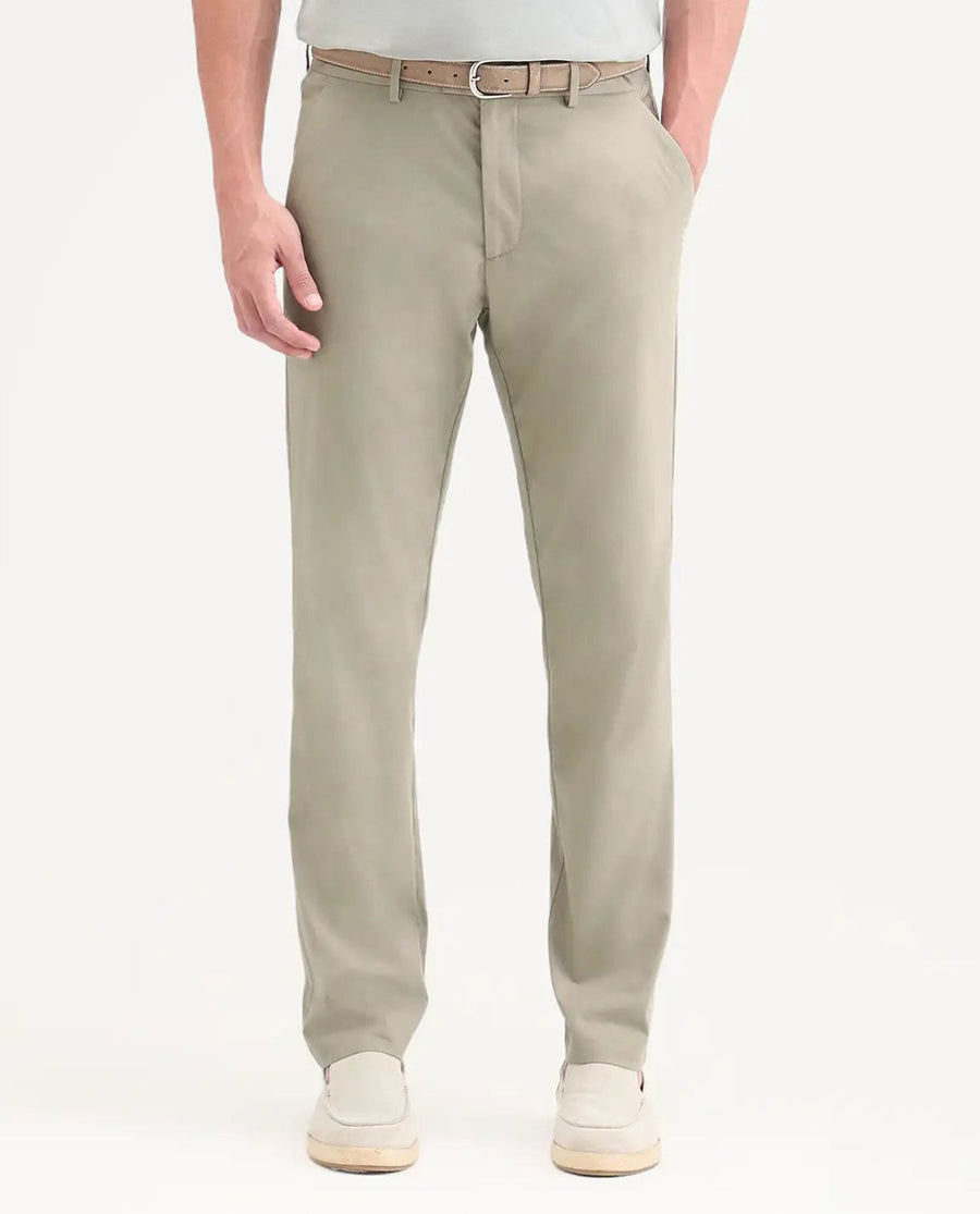 Rare Rabbit Men's Mang Dusky Green Polyester Blend Fabric Regular Fit Plain Trouser