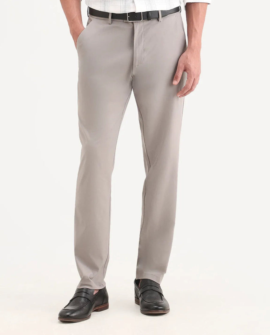 Rare Rabbit Men's Mang Grey Polyester Blend Fabric Regular Fit Plain Trouser
