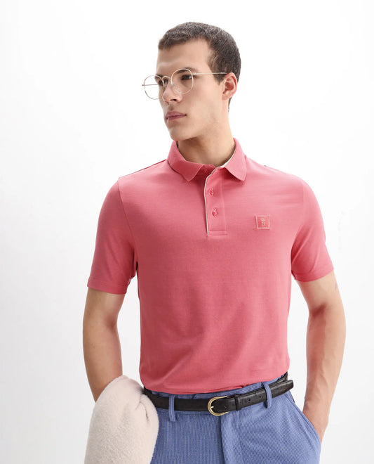 Rare Rabbit Men's Maq Pink Cotton Plain Regular Fit Half Sleeve Polo