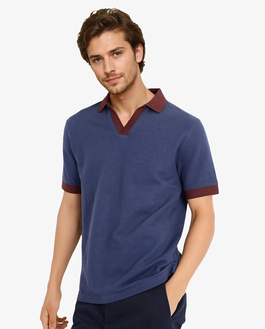 Rare Rabbit Men's Marcelo-1 Blue Cotton Blend Plain Regular Fit Half Sleeve Polo
