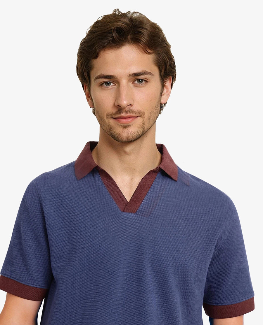 Rare Rabbit Men's Marcelo-1 Blue Cotton Blend Plain Regular Fit Half Sleeve Polo