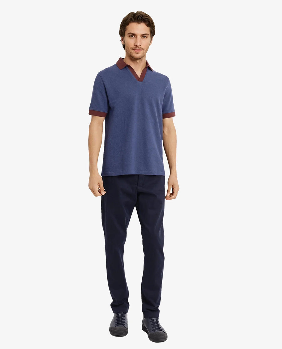 Rare Rabbit Men's Marcelo-1 Blue Cotton Blend Plain Regular Fit Half Sleeve Polo