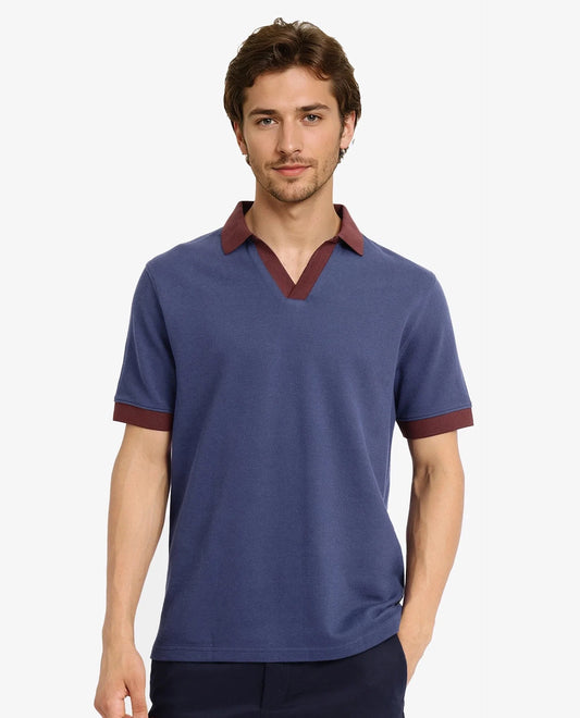 Rare Rabbit Men's Marcelo-1 Blue Cotton Blend Plain Regular Fit Half Sleeve Polo