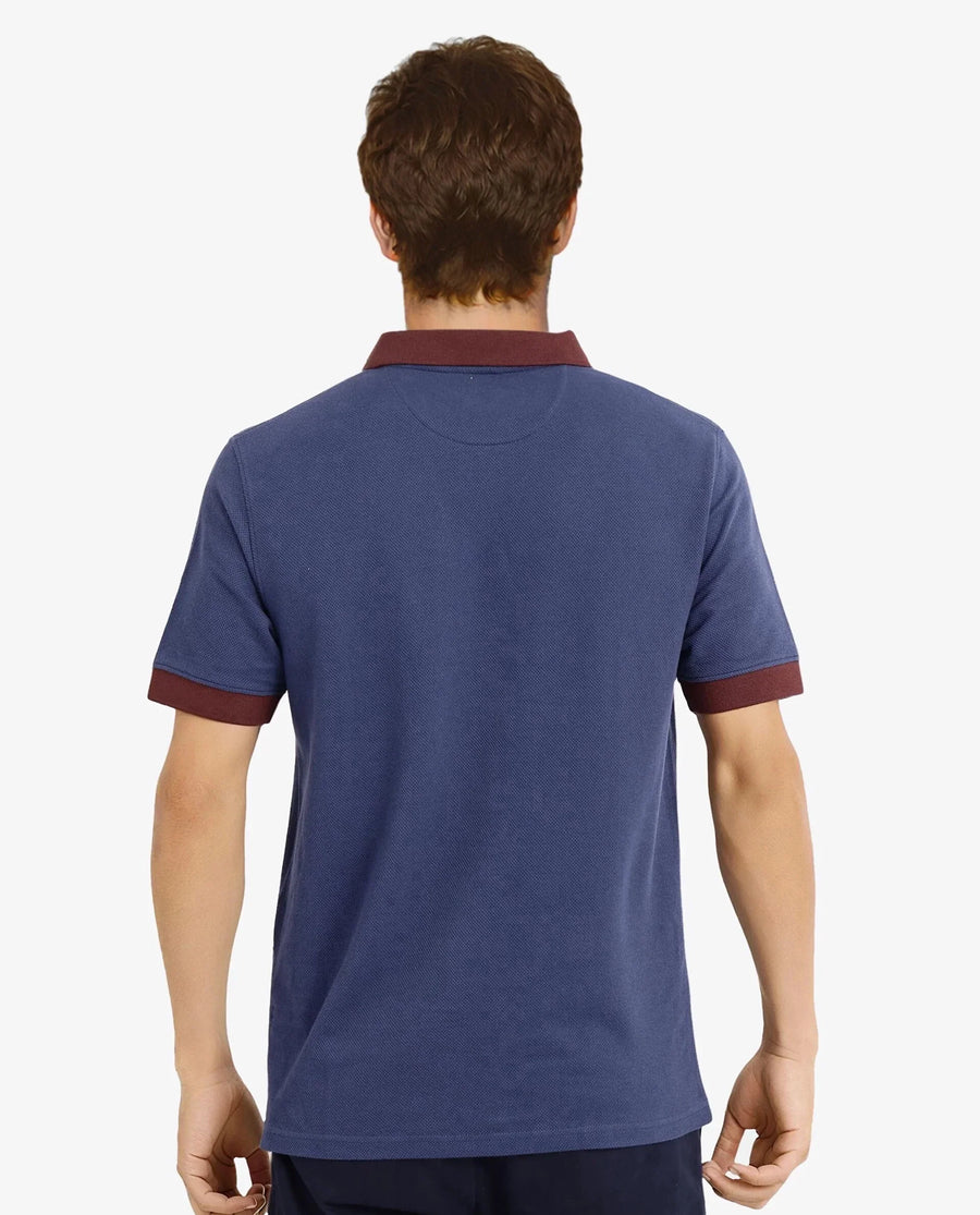 Rare Rabbit Men's Marcelo-1 Blue Cotton Blend Plain Regular Fit Half Sleeve Polo