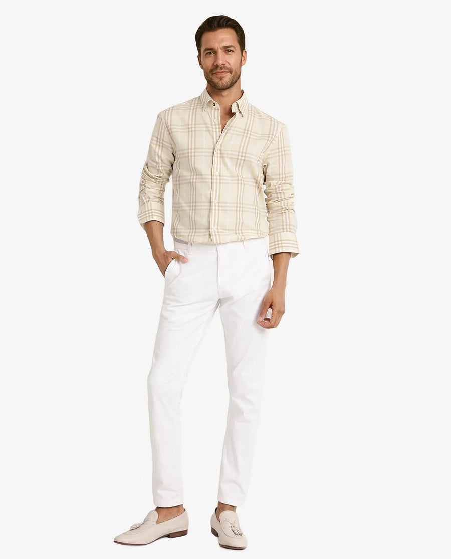 Rare Rabbit Men's Maret Beige Cotton Checked Print Regular Fit Full Sleeve Collared Shirt
