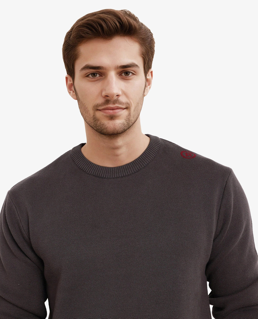 Rare Rabbit Men's Mario Dark Grey Cotton Monogram Print Regular Fit Full Sleeve Crew Neck Sweater