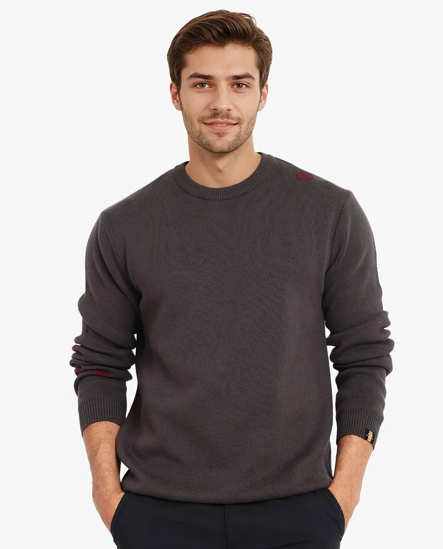 Rare Rabbit Men's Mario Dark Grey Cotton Monogram Print Regular Fit Full Sleeve Crew Neck Sweater