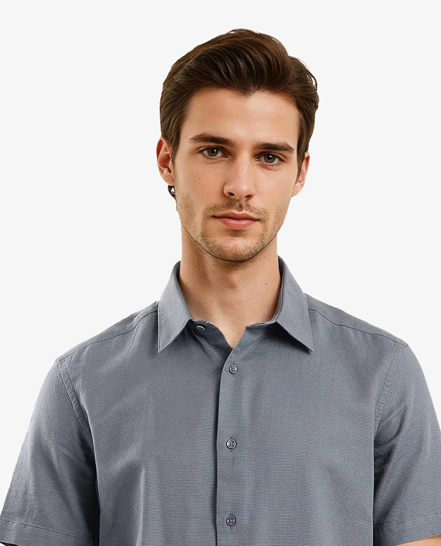 Rare Rabbit Men's Matto-1 Dusky Petrol Cotton Striped Print Boxy Fit Half Sleeve Collared Shirt