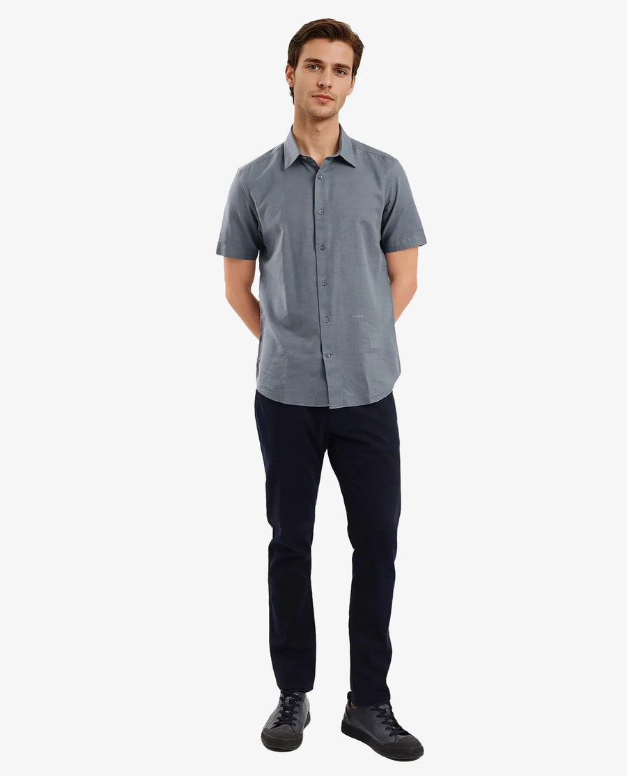 Rare Rabbit Men's Matto-1 Dusky Petrol Cotton Striped Print Boxy Fit Half Sleeve Collared Shirt