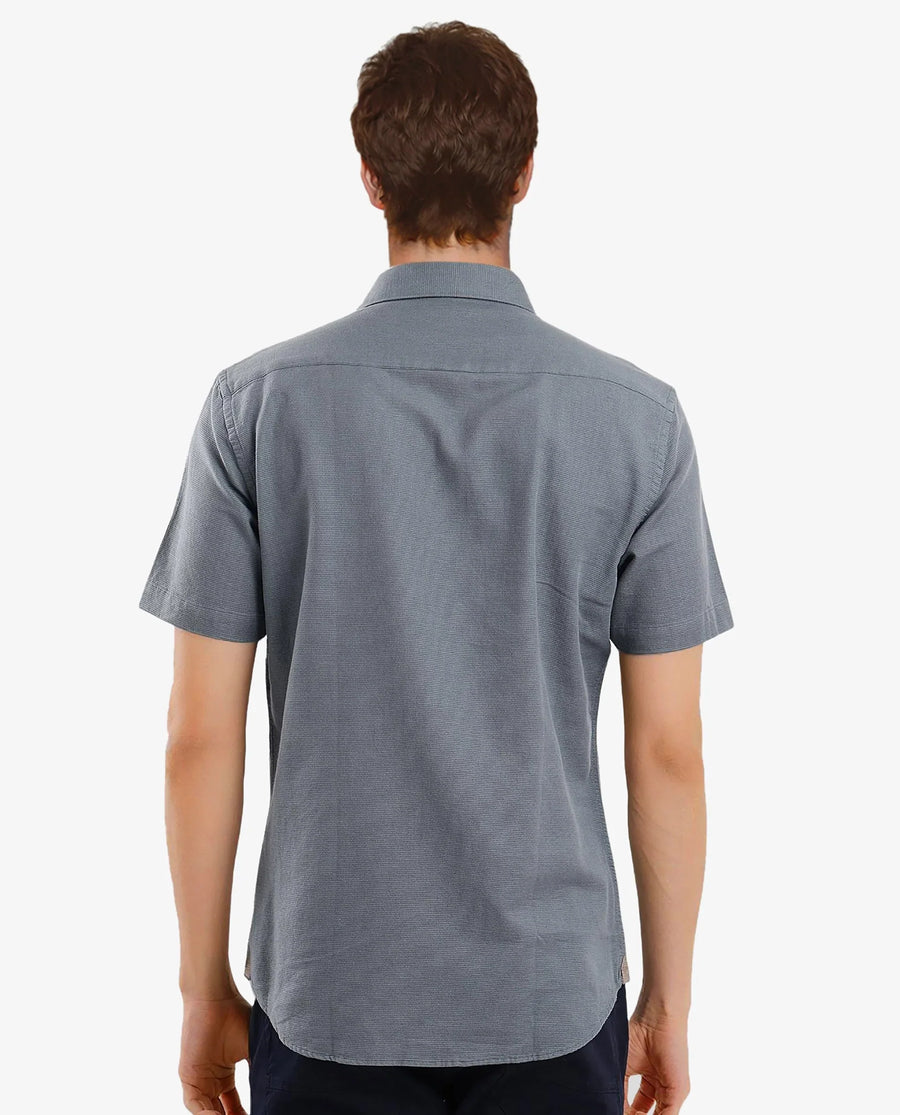 Rare Rabbit Men's Matto-1 Dusky Petrol Cotton Striped Print Boxy Fit Half Sleeve Collared Shirt