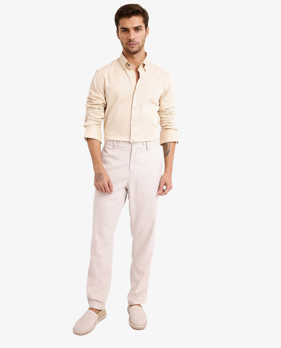 Rare Rabbit Men's Mawz Light Yellow Cotton Plain Regular Fit Full Sleeve Collared Shirt