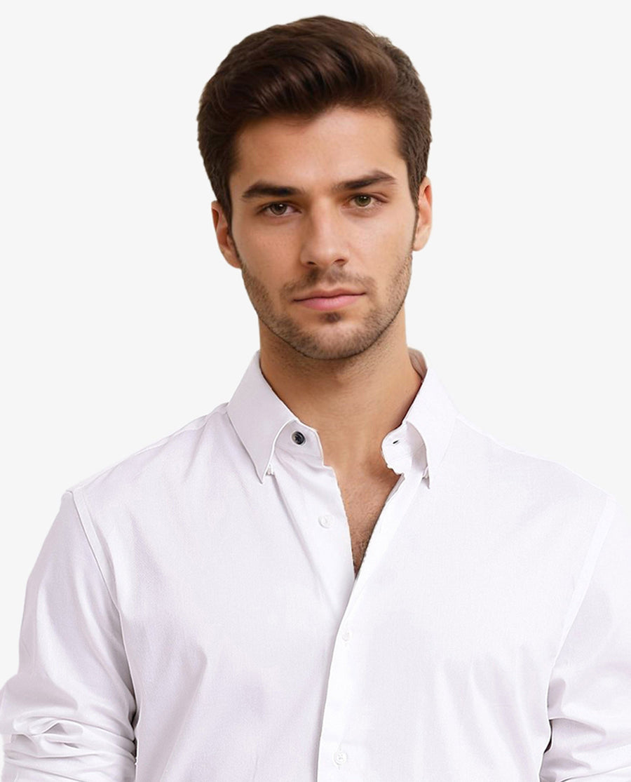 Rare Rabbit Men's Mawz White Cotton Blend Plain Regular Fit Full Sleeve Collared Shirt