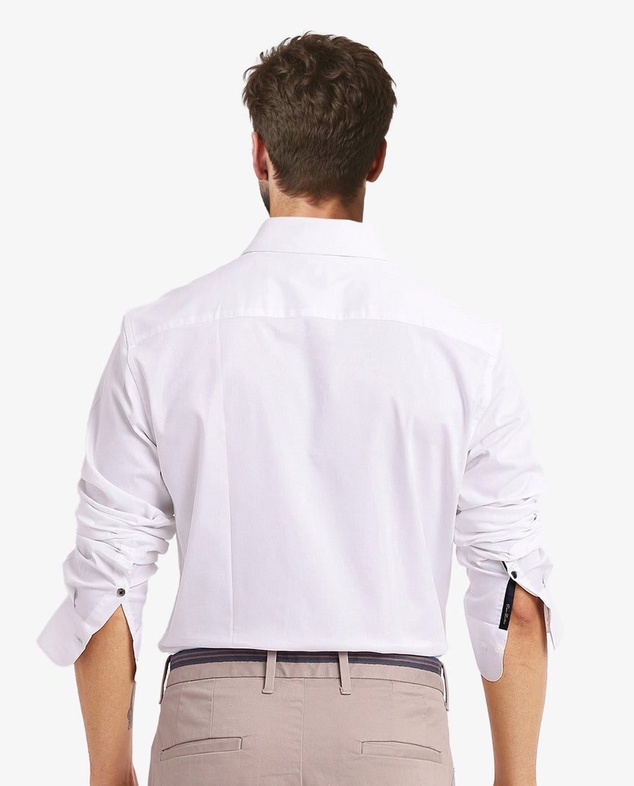 Rare Rabbit Men's Mawz White Cotton Blend Plain Regular Fit Full Sleeve Collared Shirt