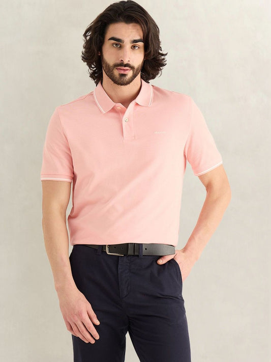 Gant Men Pink Solid Regular Fit Pique Polo T-Shirt