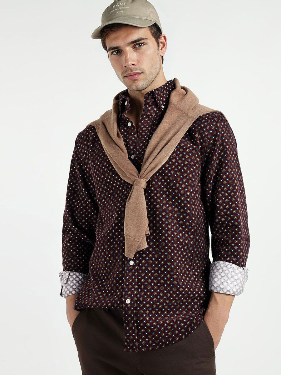GANT Men Relaxed Fit Geometric Printed Button-Down Collar Pure Cotton Casual Shirt