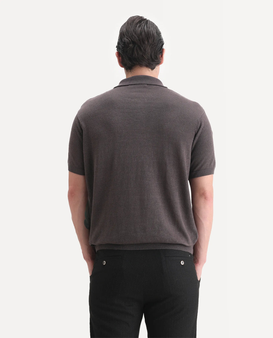 Rare Rabbit Men's Mekko-25 Dark Brown Cotton Blend Plain Regular Fit Half Sleeve Polo