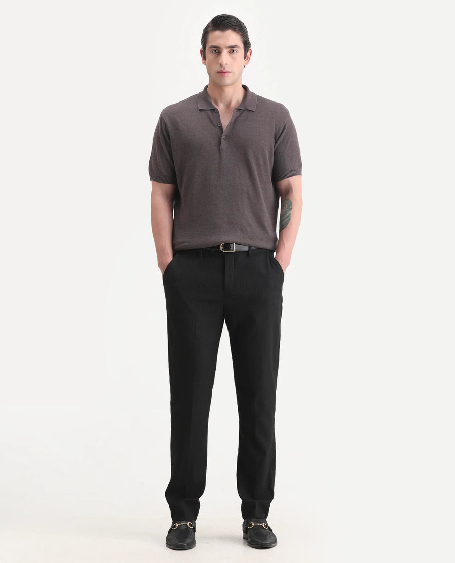 Rare Rabbit Men's Mekko-25 Dark Brown Cotton Blend Plain Regular Fit Half Sleeve Polo