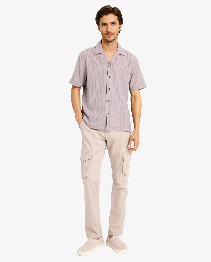Rare Rabbit Men's Melon Dusky Purple Cotton Striped Print Boxy Fit Half Sleeve Cuban Collar Shirt