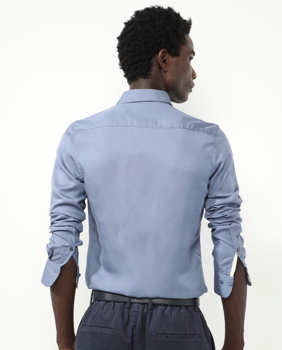 Rare Rabbit Men's Memo Ls Pastel Blue Tencel Plain Regular Fit Full Sleeve Collared Shirt