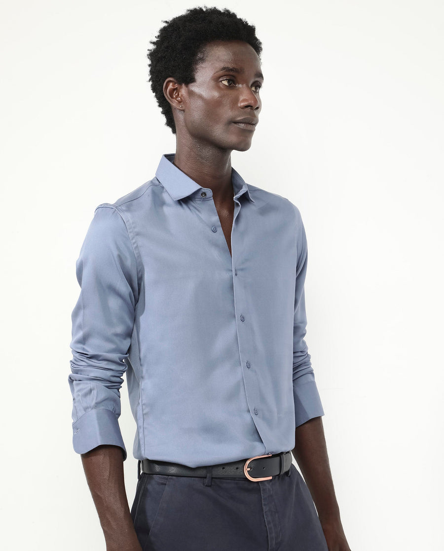 Rare Rabbit Men's Memo Ls Pastel Blue Tencel Plain Regular Fit Full Sleeve Collared Shirt