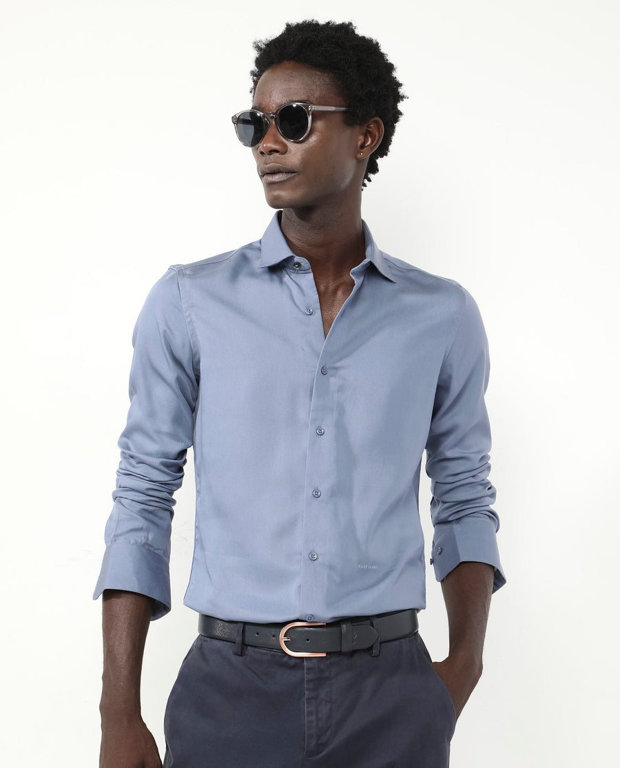 Rare Rabbit Men's Memo Ls Pastel Blue Tencel Plain Regular Fit Full Sleeve Collared Shirt