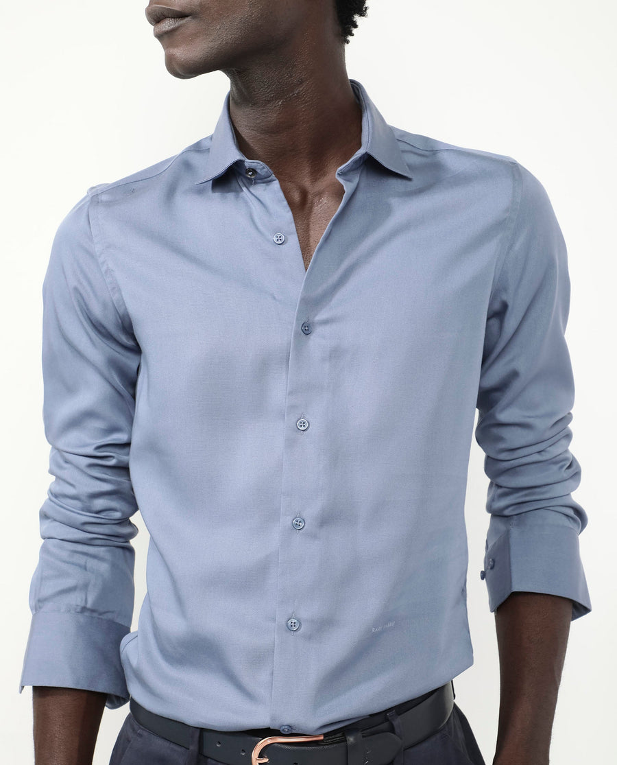 Rare Rabbit Men's Memo Ls Pastel Blue Tencel Plain Regular Fit Full Sleeve Collared Shirt