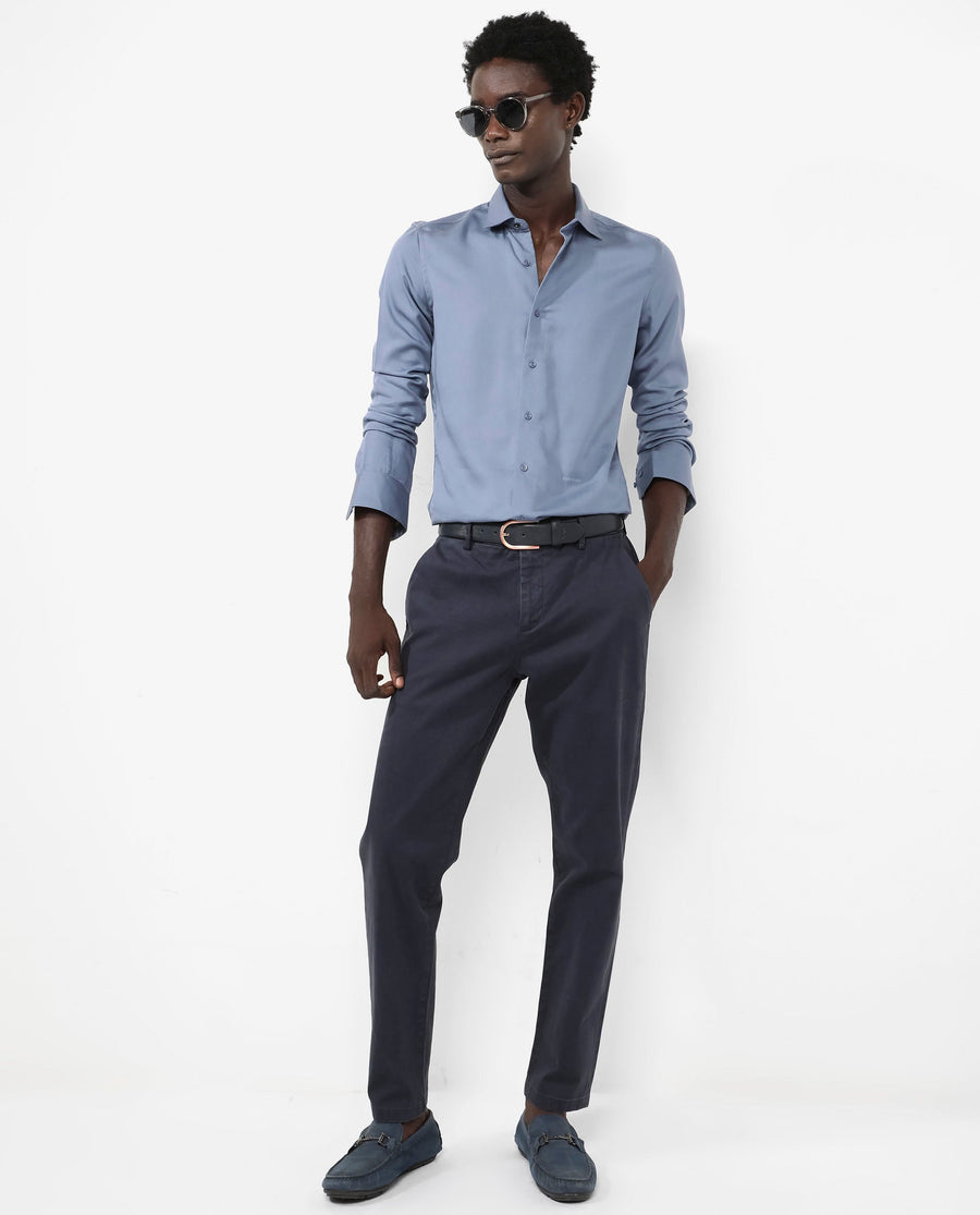 Rare Rabbit Men's Memo Ls Pastel Blue Tencel Plain Regular Fit Full Sleeve Collared Shirt