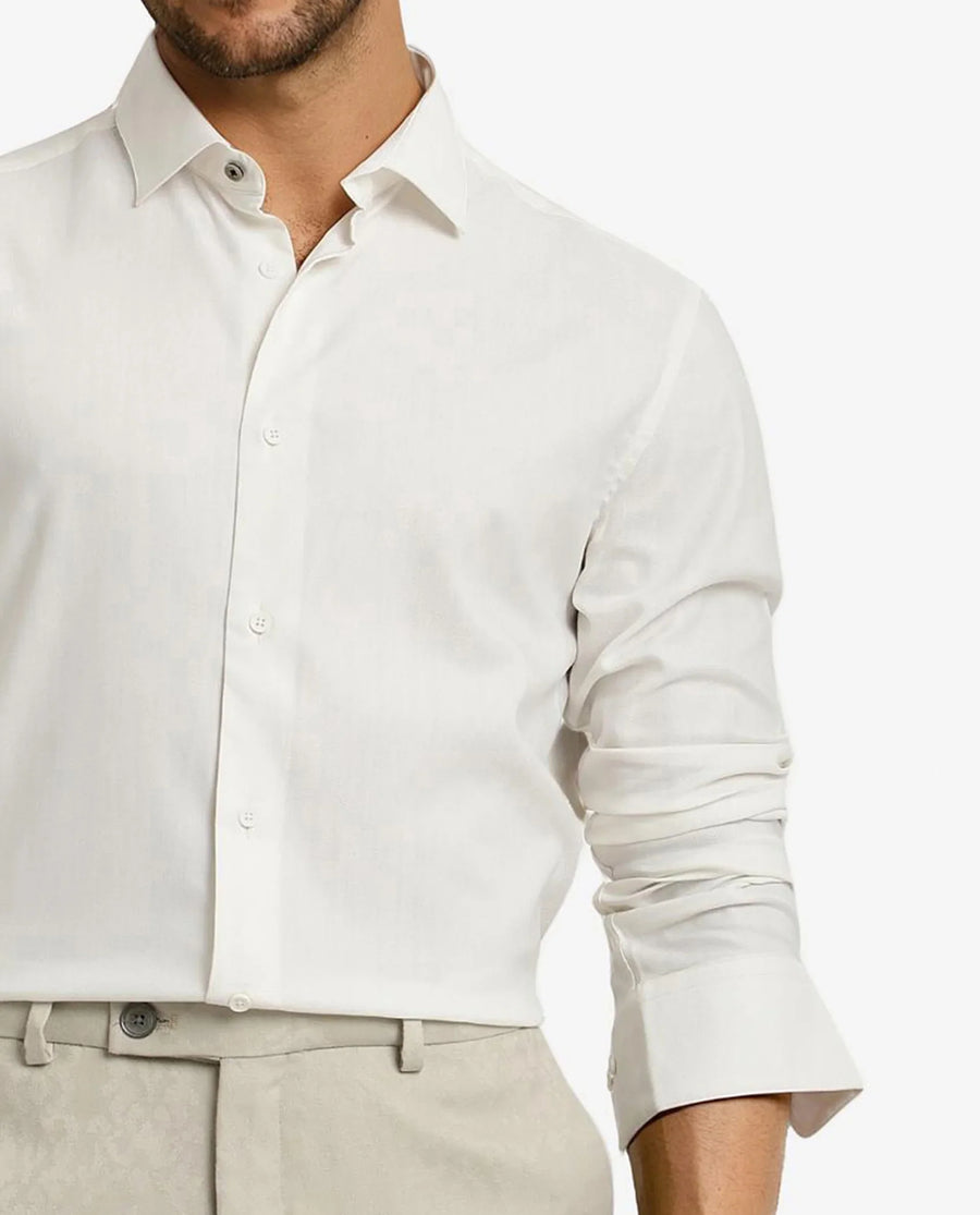Rare Rabbit Men's Mer White Viscose Plain Regular Fit Full Sleeve Collared Shirt