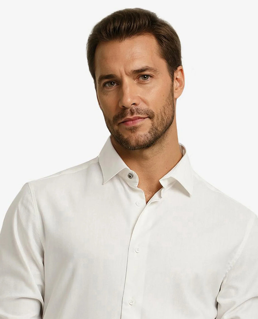 Rare Rabbit Men's Mer White Viscose Plain Regular Fit Full Sleeve Collared Shirt
