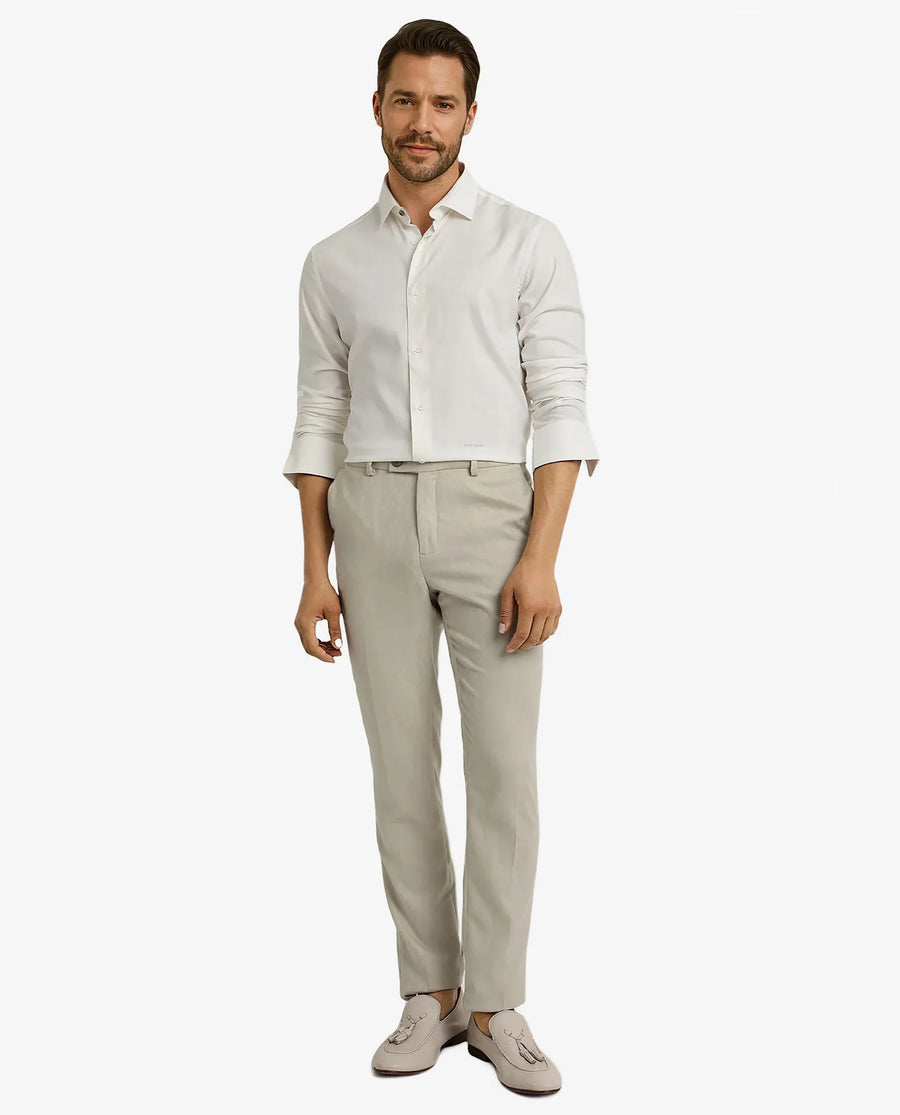 Rare Rabbit Men's Mer White Viscose Plain Regular Fit Full Sleeve Collared Shirt