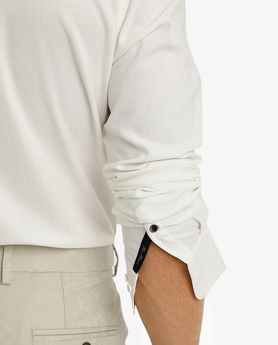 Rare Rabbit Men's Mer White Viscose Plain Regular Fit Full Sleeve Collared Shirt