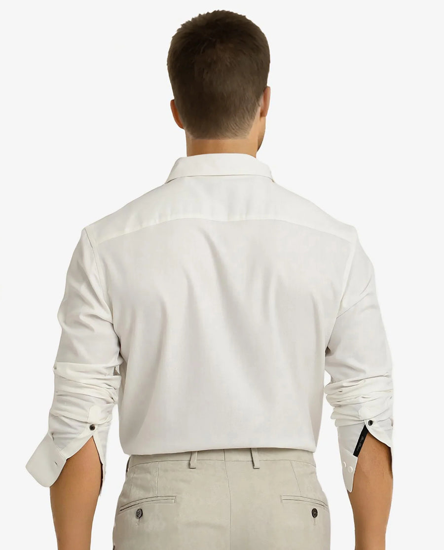 Rare Rabbit Men's Mer White Viscose Plain Regular Fit Full Sleeve Collared Shirt