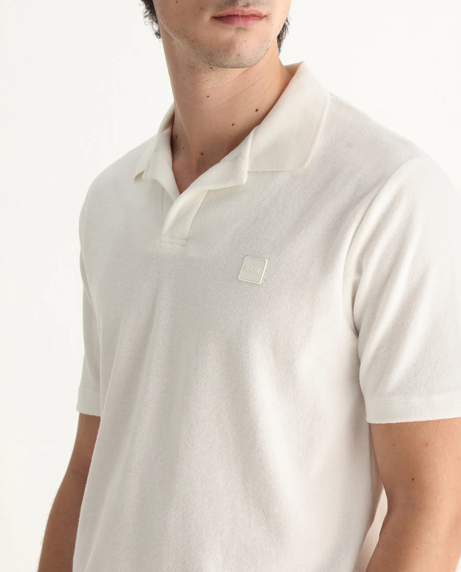 Rare Rabbit Men's Merk White Cotton Textured Regular Fit Half Sleeve Polo