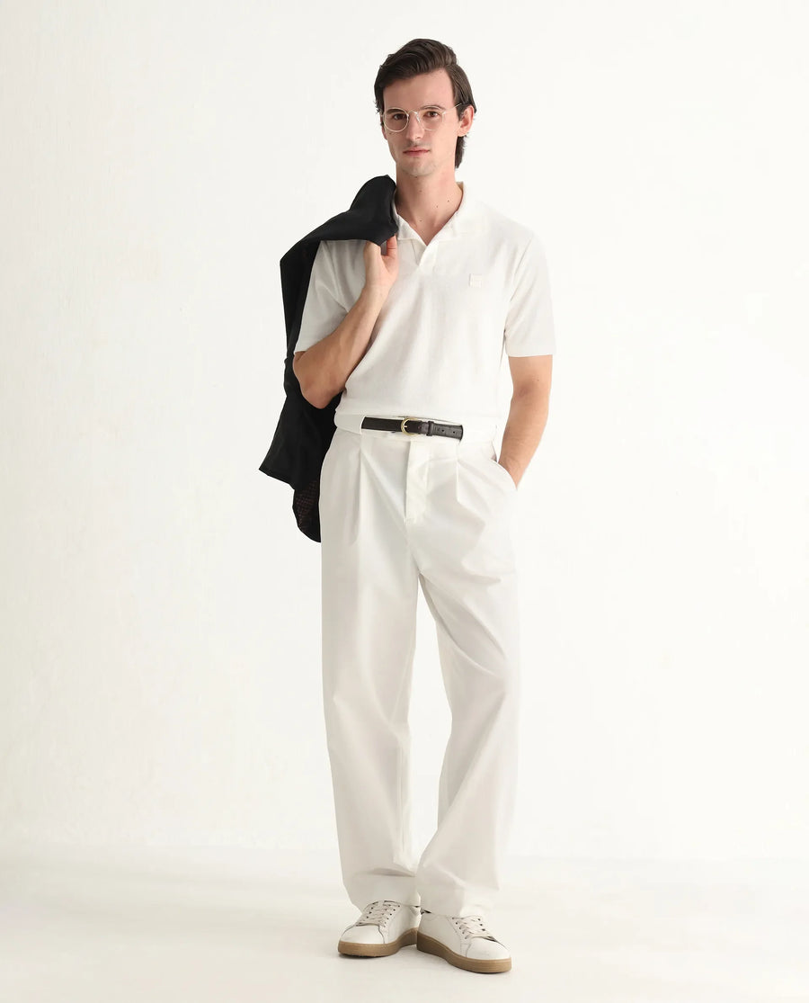 Rare Rabbit Men's Merk White Cotton Textured Regular Fit Half Sleeve Polo