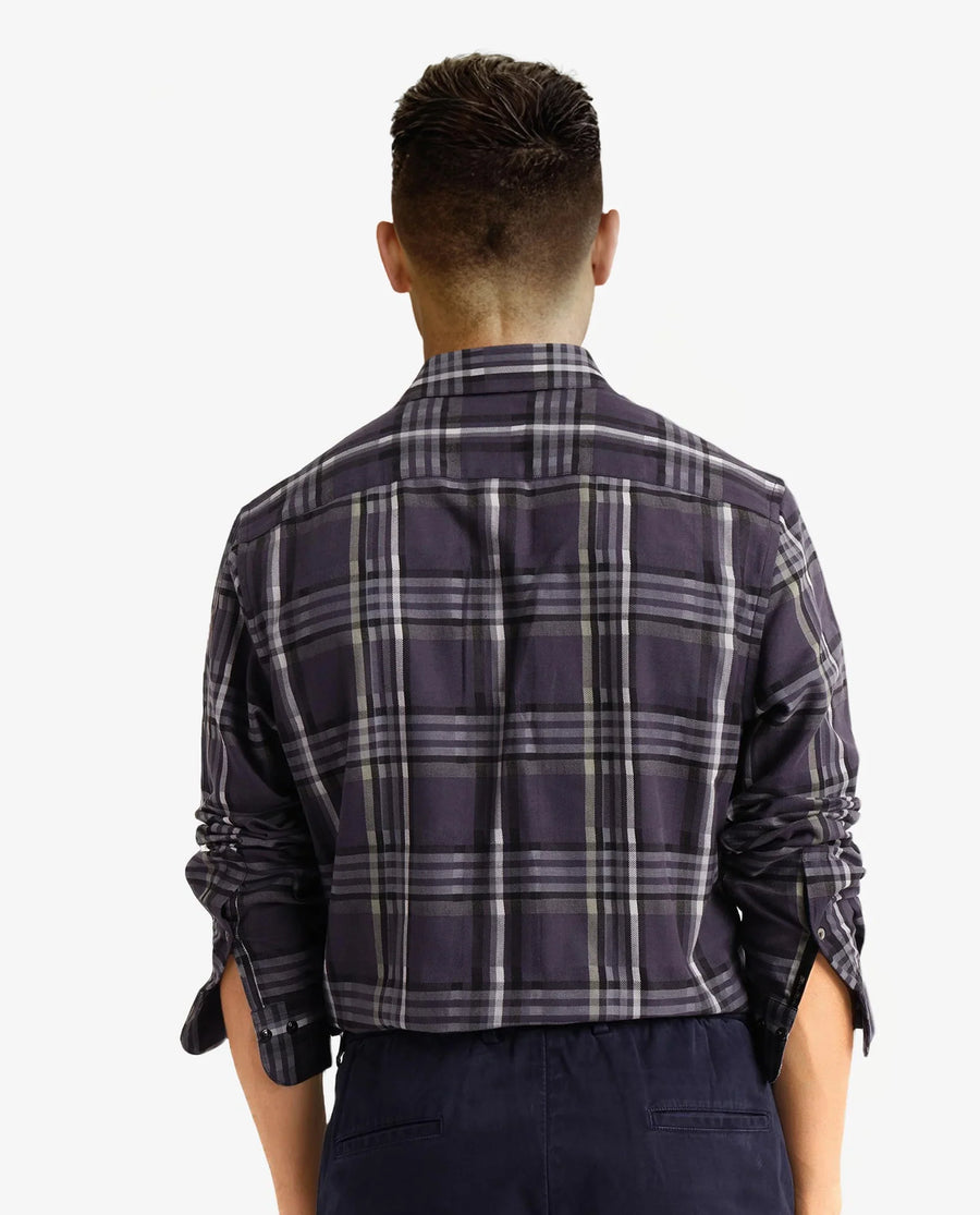Rare Rabbit Men's Mest Navy Cotton Checked Print Regular Fit Full Sleeve Collared Shirt