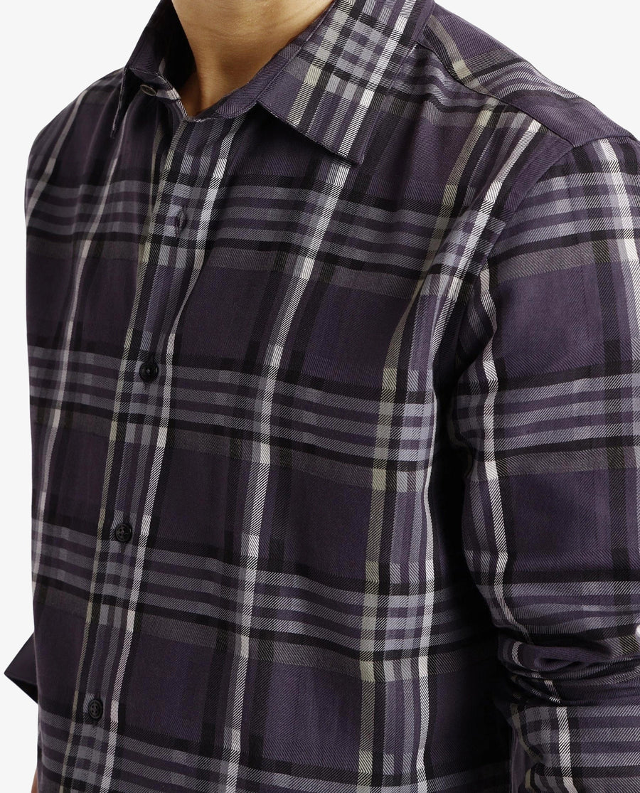 Rare Rabbit Men's Mest Navy Cotton Checked Print Regular Fit Full Sleeve Collared Shirt