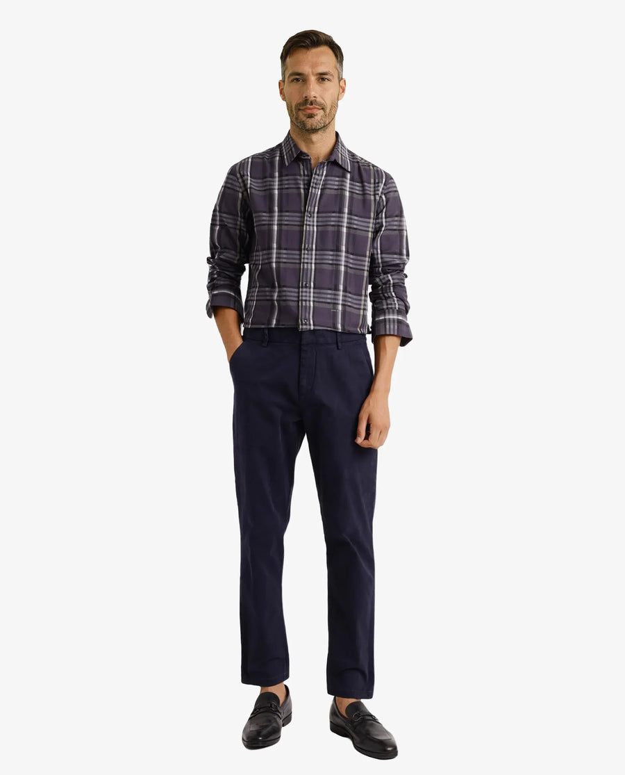 Rare Rabbit Men's Mest Navy Cotton Checked Print Regular Fit Full Sleeve Collared Shirt
