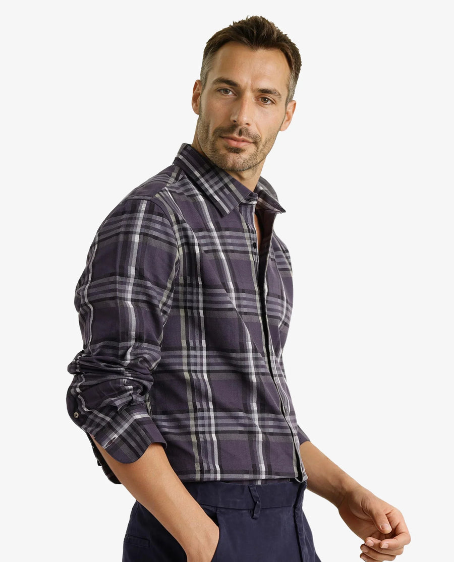 Rare Rabbit Men's Mest Navy Cotton Checked Print Regular Fit Full Sleeve Collared Shirt