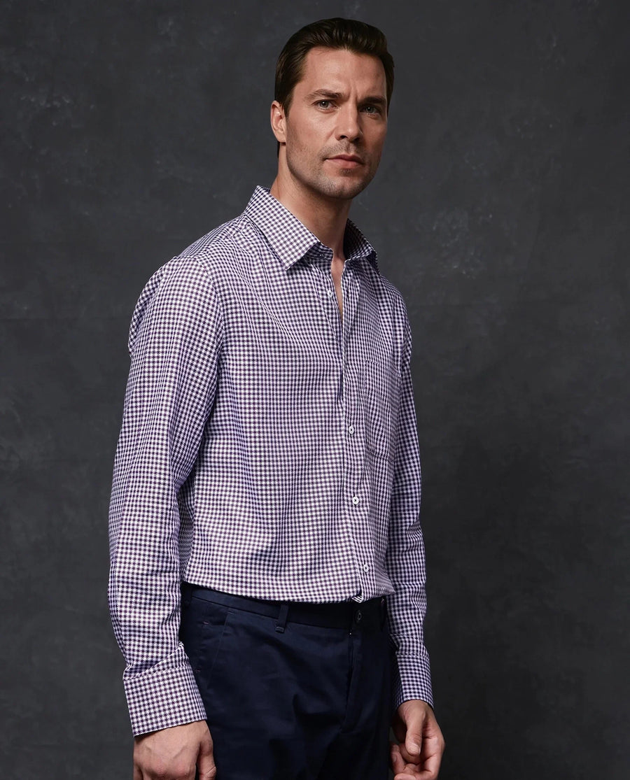 Rare Rabbit Men's Mester Dark Purple Cotton Blend Checked Print Regular Fit Full Sleeve Collared Shirt