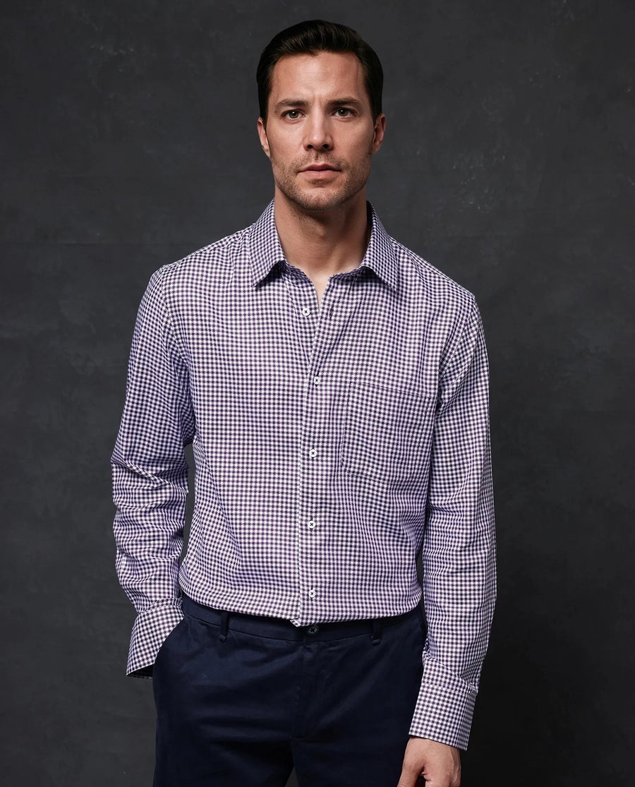 Rare Rabbit Men's Mester Dark Purple Cotton Blend Checked Print Regular Fit Full Sleeve Collared Shirt