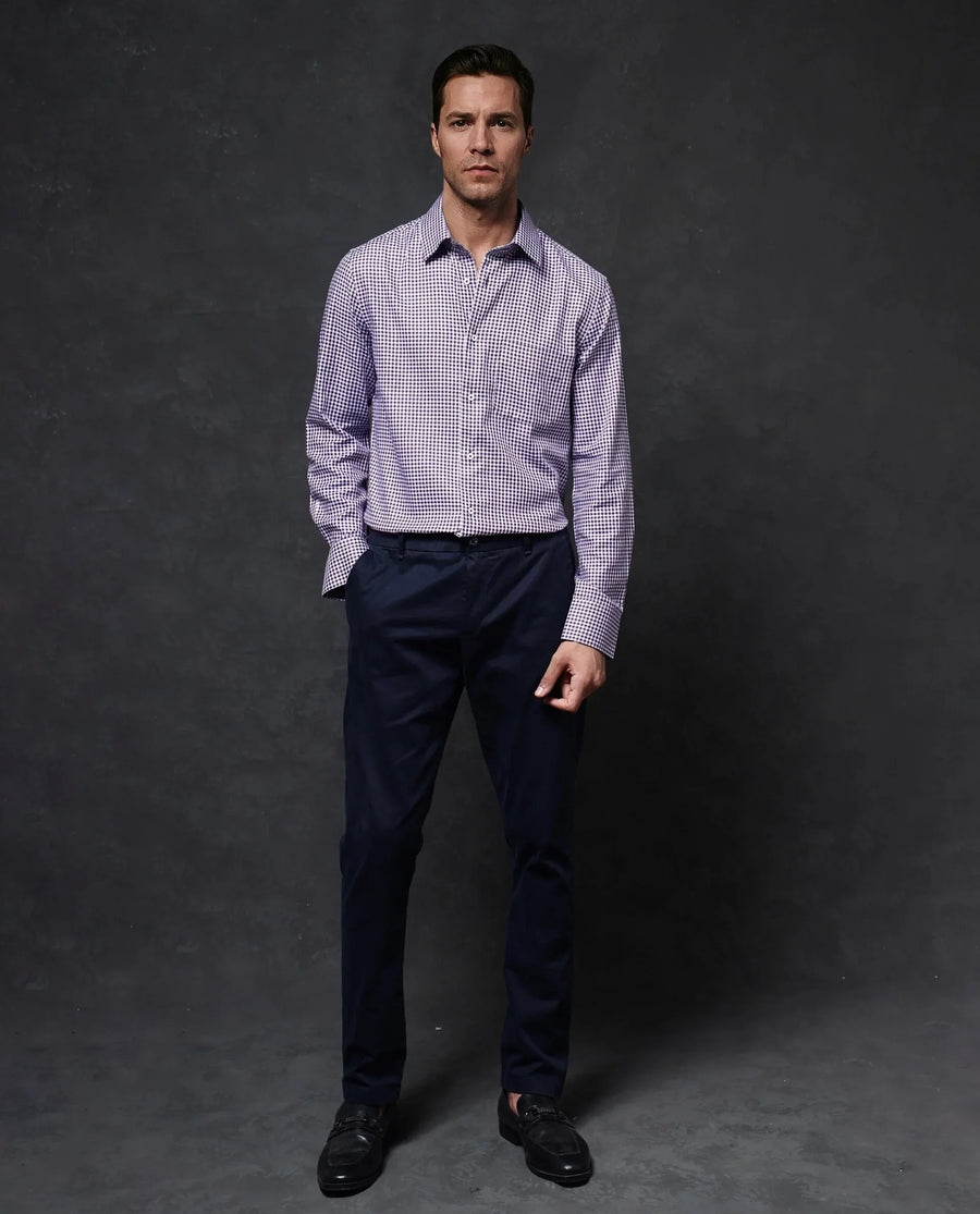Rare Rabbit Men's Mester Dark Purple Cotton Blend Checked Print Regular Fit Full Sleeve Collared Shirt
