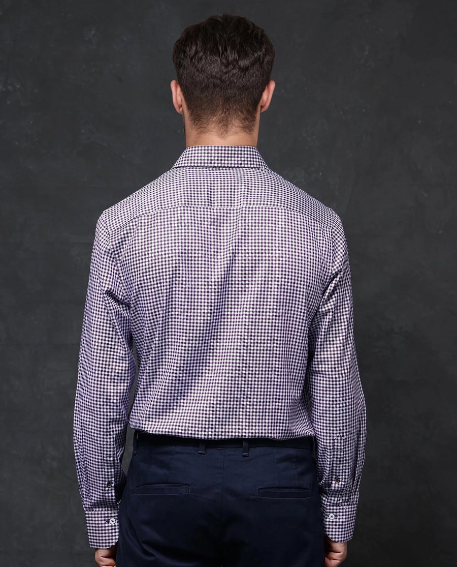 Rare Rabbit Men's Mester Dark Purple Cotton Blend Checked Print Regular Fit Full Sleeve Collared Shirt