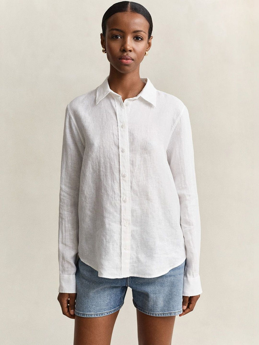 Gant Women White Solid Regular Fit Pure Linen Shirt