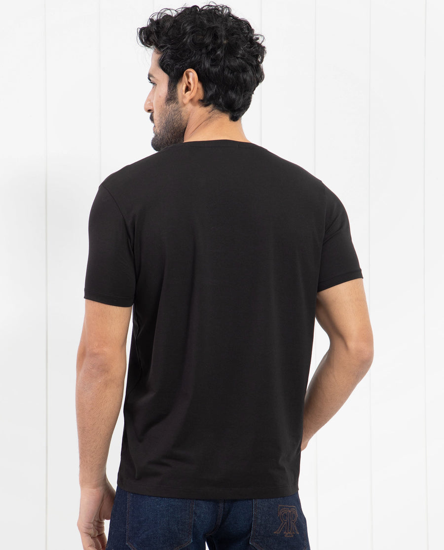 Rare Rabbit Men's Moreno Black Cotton Graphic Print Regular Fit Half Sleeve Crew Neck T-Shirt