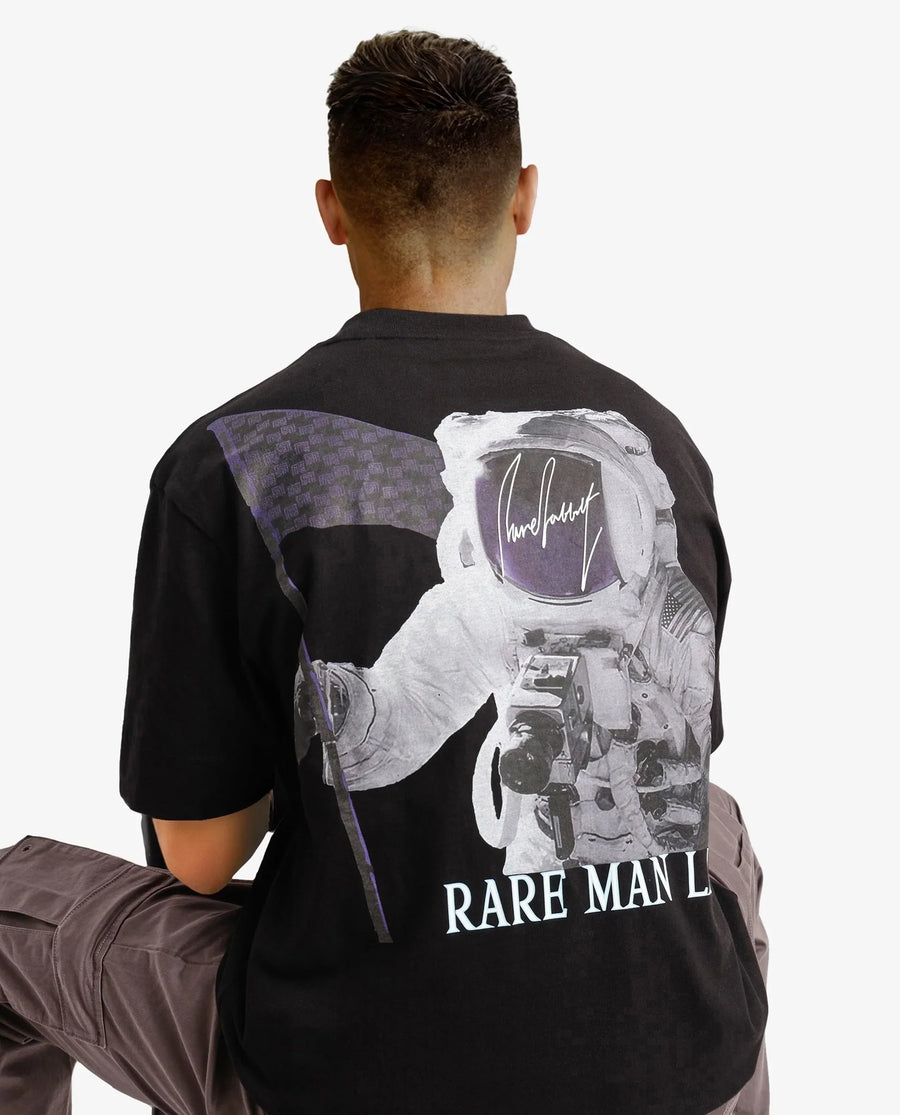 Rare Rabbit Men's Motm Black Cotton Graphic Print Oversized Fit Half Sleeve Crew Neck T-Shirt