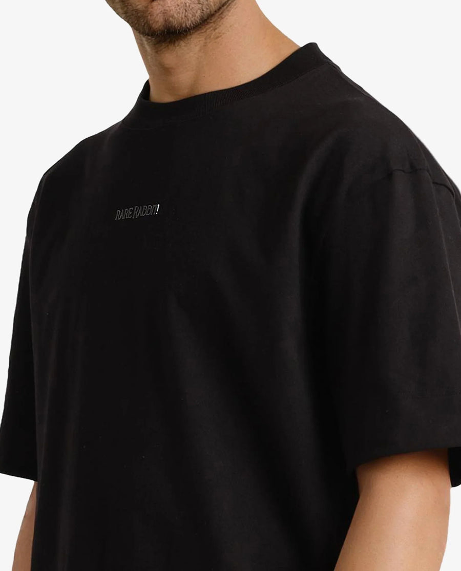 Rare Rabbit Men's Motm Black Cotton Graphic Print Oversized Fit Half Sleeve Crew Neck T-Shirt