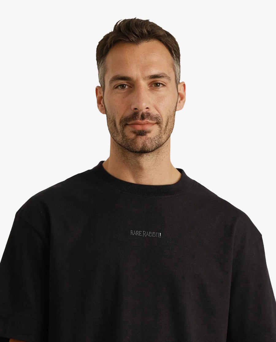 Rare Rabbit Men's Motm Black Cotton Graphic Print Oversized Fit Half Sleeve Crew Neck T-Shirt