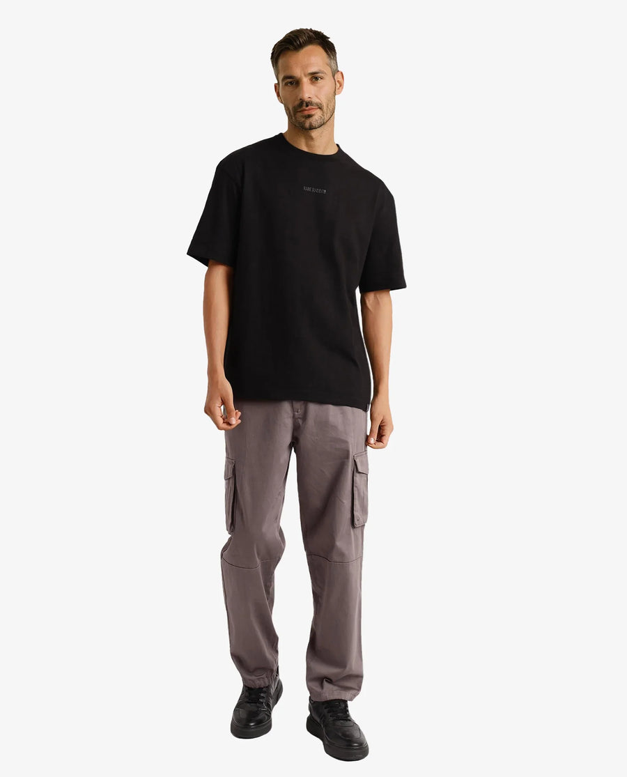 Rare Rabbit Men's Motm Black Cotton Graphic Print Oversized Fit Half Sleeve Crew Neck T-Shirt