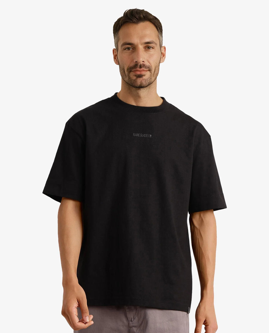 Rare Rabbit Men's Motm Black Cotton Graphic Print Oversized Fit Half Sleeve Crew Neck T-Shirt