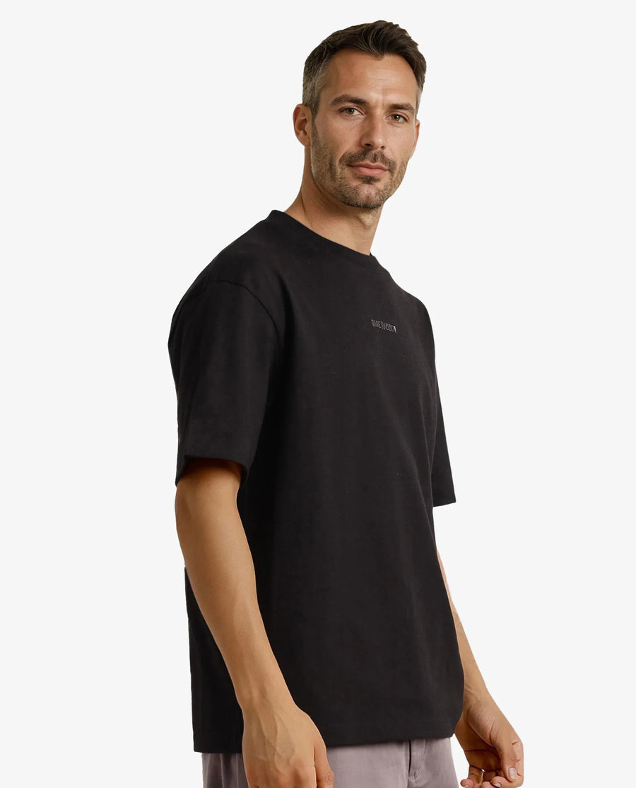 Rare Rabbit Men's Motm Black Cotton Graphic Print Oversized Fit Half Sleeve Crew Neck T-Shirt